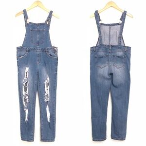 I & M Jeans High Rise Distressed Denim Overalls L